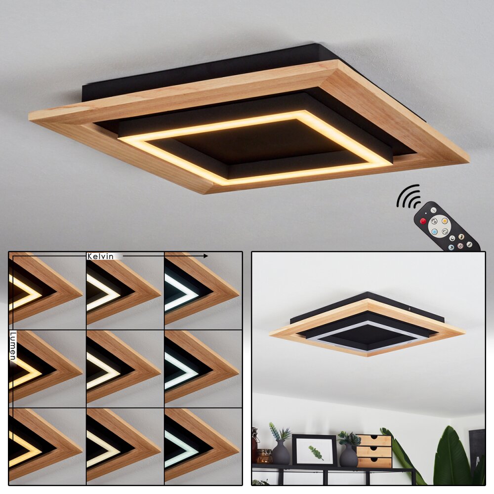 Plafonnier Tojeirinha LED Bois clair, Noir, 1 lumière, Télécommandes main product photo