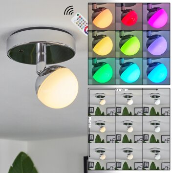 Plafonnier  Sanchequias LED Chrome, 1 lumière, Télécommandes, Changeur de couleurs