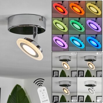 Plafonnier  Lucy LED Chrome, 1 lumière, Télécommandes, Changeur de couleurs