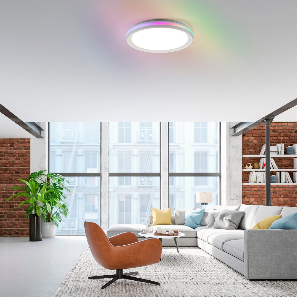 Plafonnier Leuchten-Direkt RIBBON LED Blanc, 2 lumières, Télécommandes, Changeur de couleurs main product photo