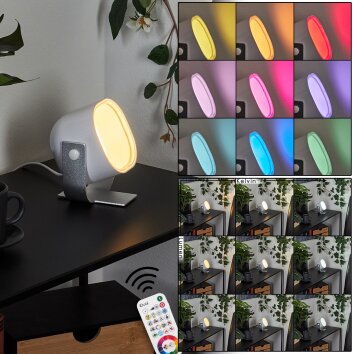 Lampe de table  Ledo Argenté, 1 lumière, Télécommandes, Changeur de couleurs