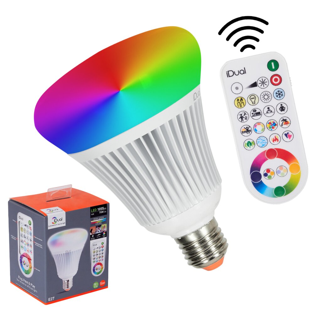iDual E27 LED RGB 16 watt 2200-6500 Kelvin 806 lumen avec télécommande  JE0189081