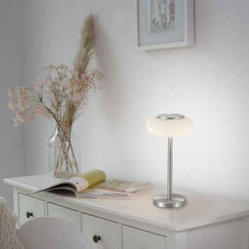 Lampe de table Paul Neuhaus Q-ETIENNE LED Acier brossé, 1 lumière, Télécommandes