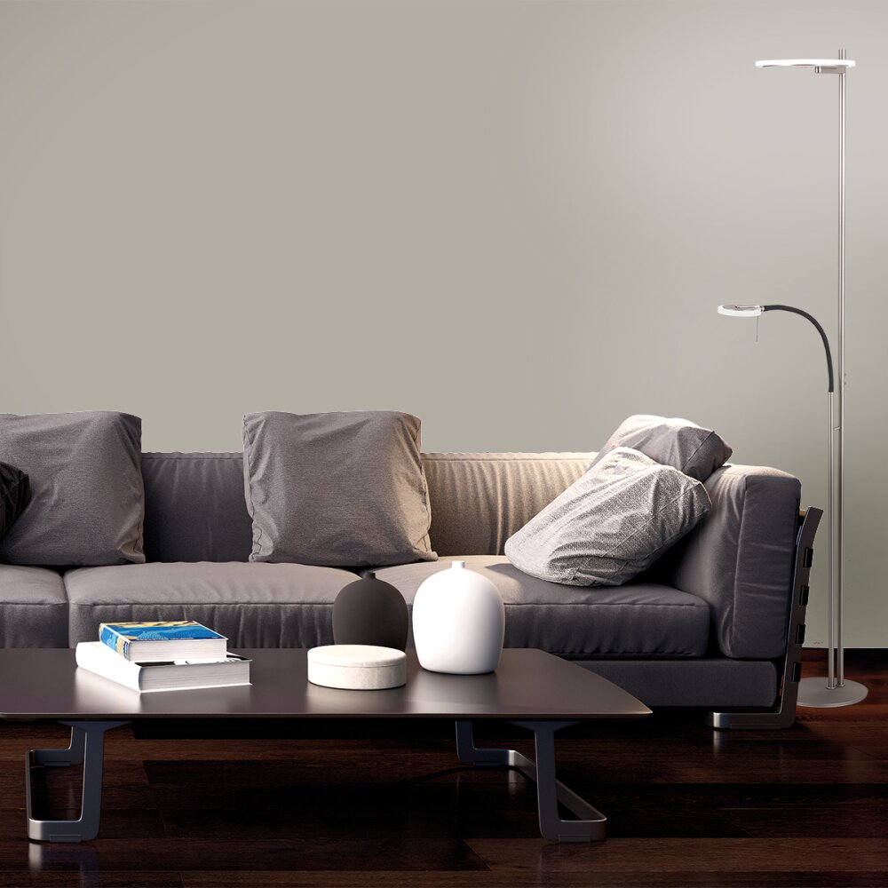 Lampadaire à vasque Steinhauer Turound LED Acier brossé, 2 lumières main product photo