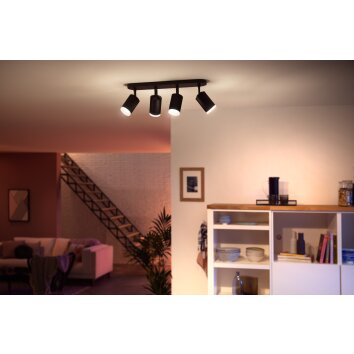 Plafonnier Philips Hue Fugato LED Noir, 4 lumières, Changeur de couleurs