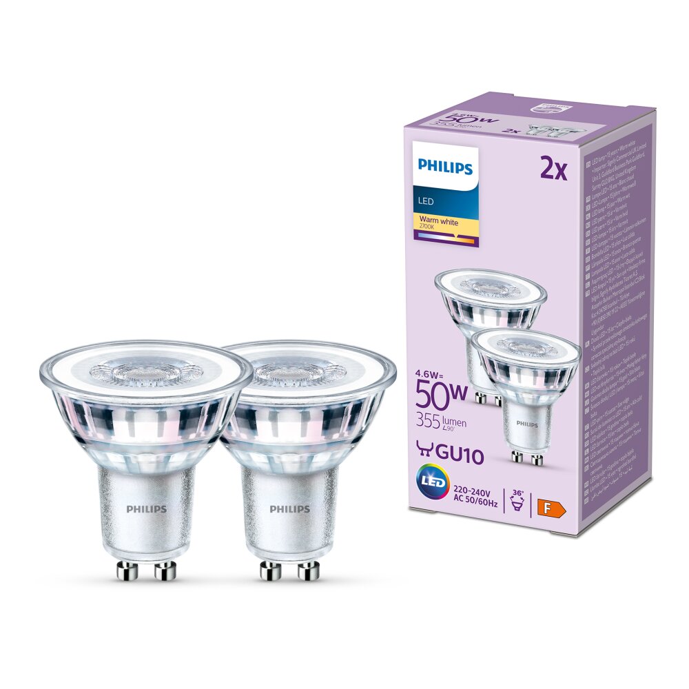 Philips Classic Lot de 2 LED GU10 4,6 watt 2700 kelvin 355 lumen main product photo