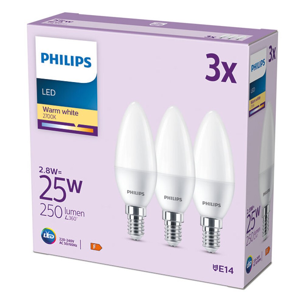 Philips Classic Lot de 3 LED E14 2,8 watt 2700 kelvin 250 lumen main product photo