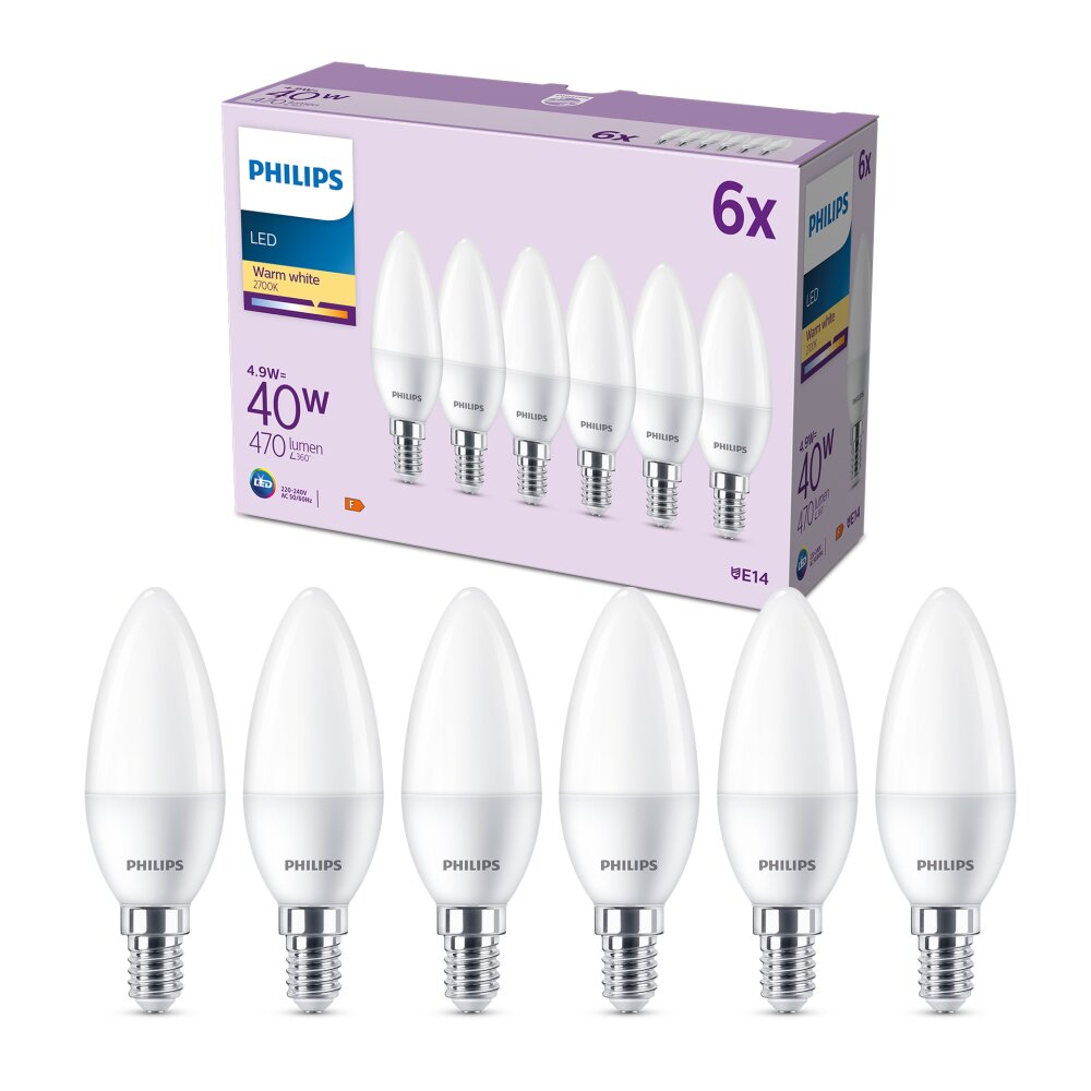 Philips Classic Lot de 6 LED E14 4,9 watt 2700 kelvin 470 lumen main product photo