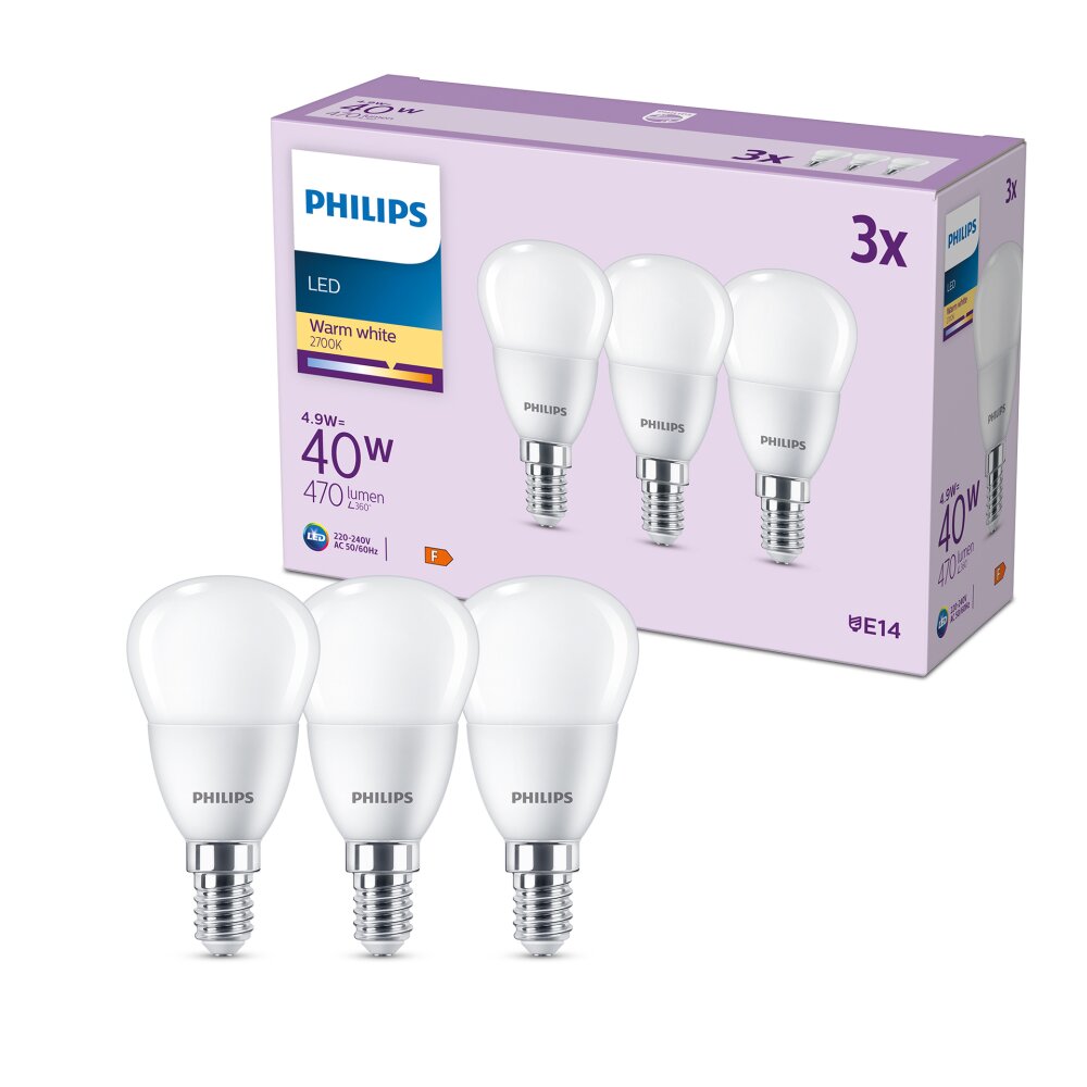 Philips Classic Lot de 3 LED E14 4,9 watt 2700 kelvin 470 lumen main product photo
