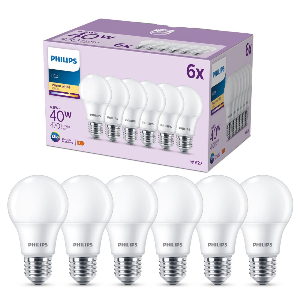 Philips Classic Lot de 6 LED E27 4,9 watt 2700 kelvin 470 lumen main product photo