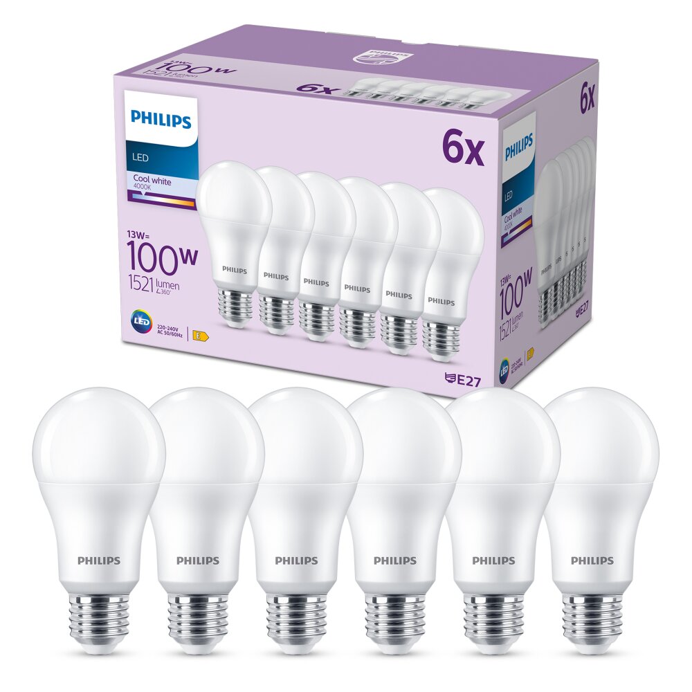 Philips Classic 6er Set LED E27 13 Watt 4000 Kelvin 1521 Lumen main product photo