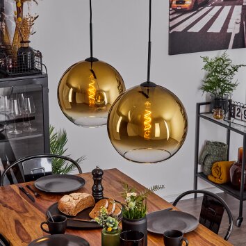 Suspension Verre 30 cm Koyoto Or, Clair, 2 lumières Suspension Verre 30 cm Koyoto Or, Clair, 2 lumières