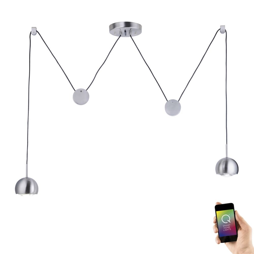 Suspension Paul Neuhaus Q-ADAM LED Acier inoxydable, 2 lumières, Télécommandes, Changeur de couleurs main product photo