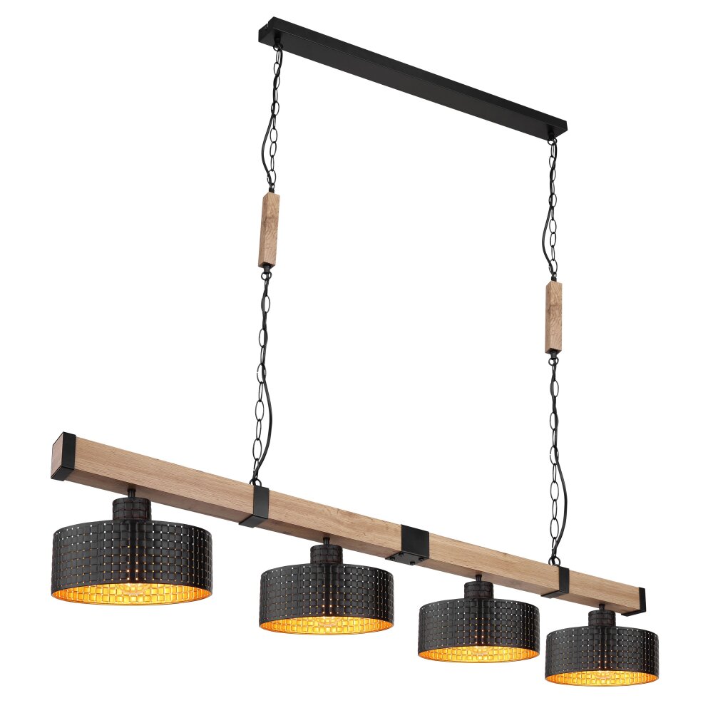 Suspension Globo RIELLY Couleur bois, Noir, 4 lumières main product photo