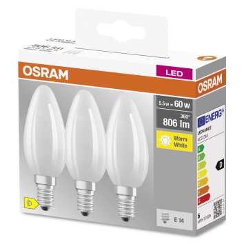 OSRAM CLASSIC B Lot de 3 LED E14 5,5 watt 2700 kelvin 806 lumen