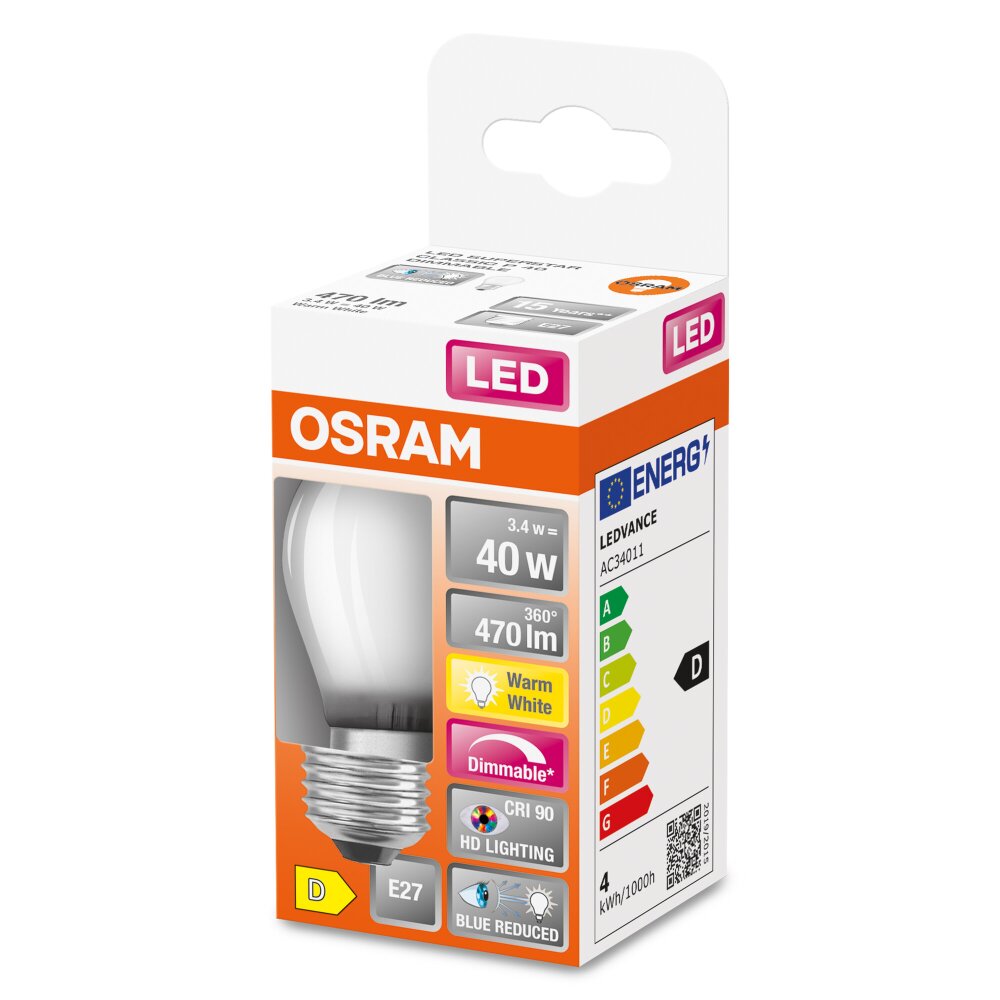 OSRAM SUPERSTAR LED E27 3,4 watt 2700 kelvin 470 lumen main product photo