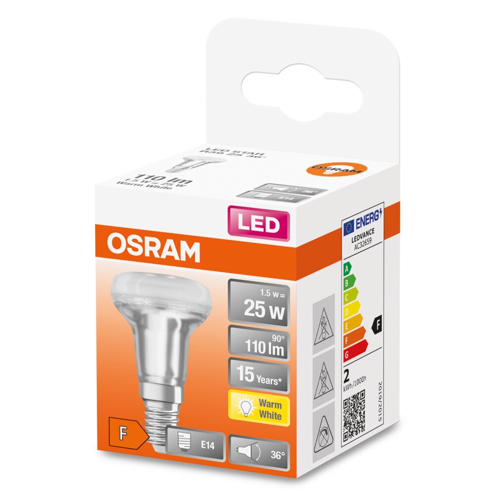 OSRAM LED STAR E14 1,5 Watt 2700 Kelvin 110 lumen main product photo