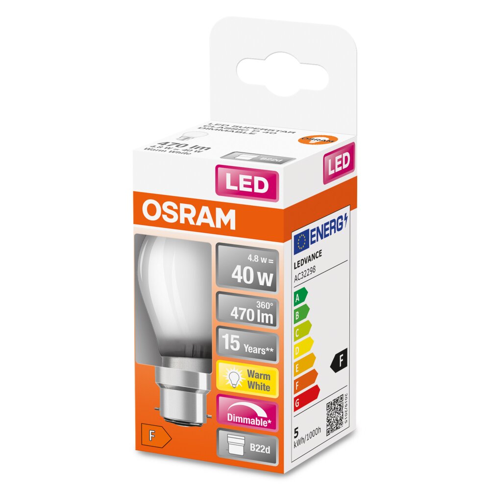 OSRAM LED Retrofit B22d 4,8 watt 2700 kelvin 470 lumen main product photo