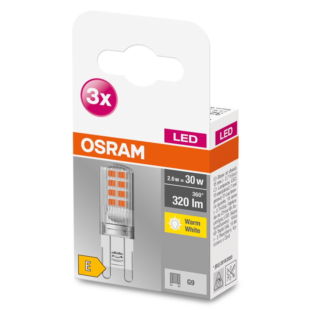 OSRAM LED BASE PIN Set de 3 ampoules G9 2,6 watt 2700 Kelvin 320 lumen main product photo