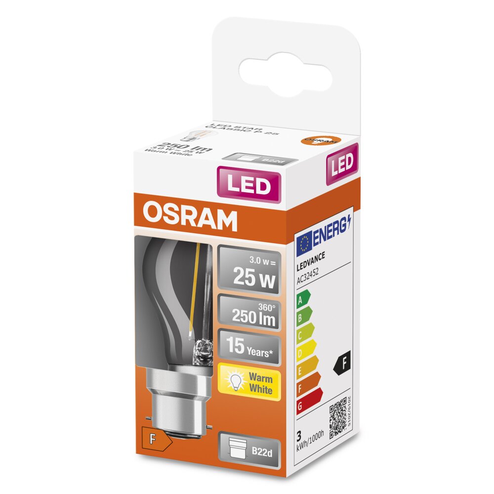 OSRAM LED Retrofit B22d 2,5 Watt 2700 Kelvin 250 lumen main product photo