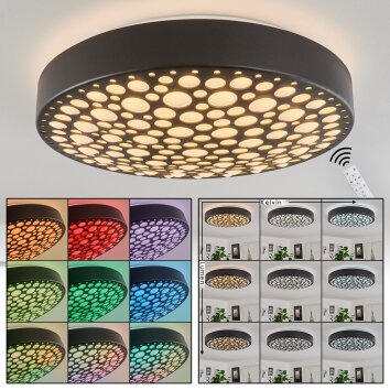 Plafonnier Agodim LED Noir, Blanc, 1 lumière, Télécommandes, Changeur de couleurs