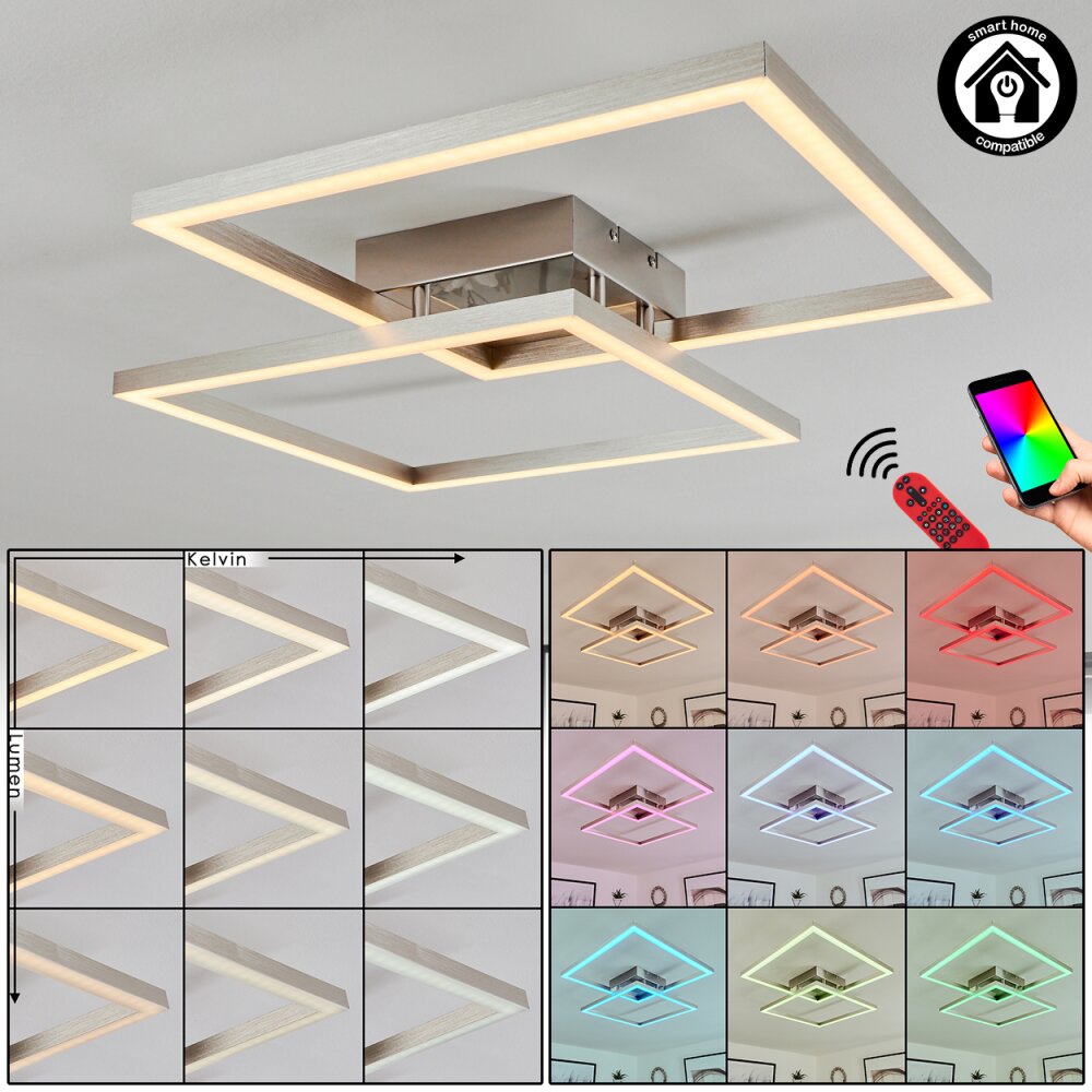 Plafonnier Relous LED Acier inoxydable, 2 lumières, Télécommandes, Changeur de couleurs main product photo