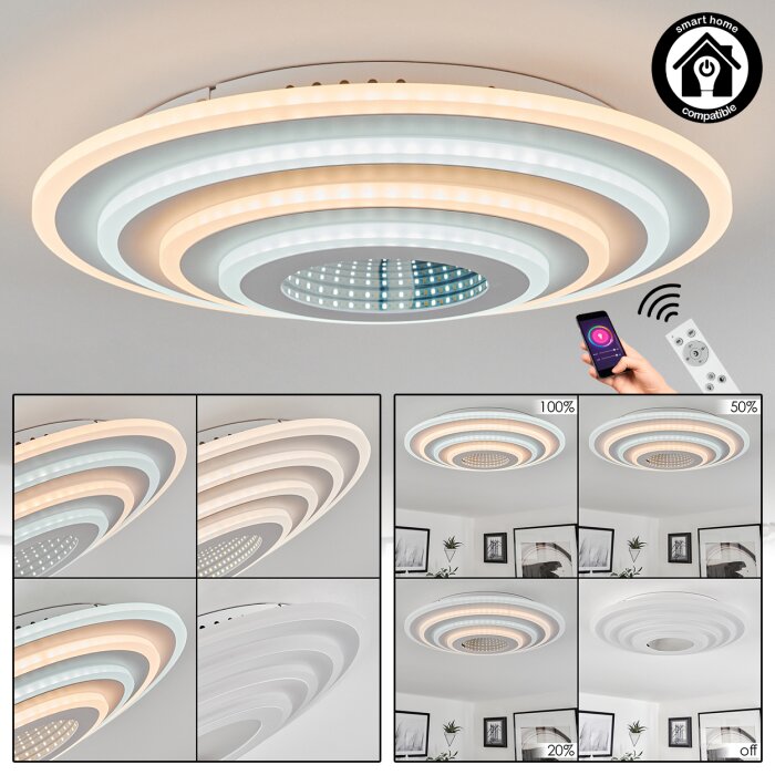 Plafonnier Takok LED Blanc, 1 lumière, Télécommandes