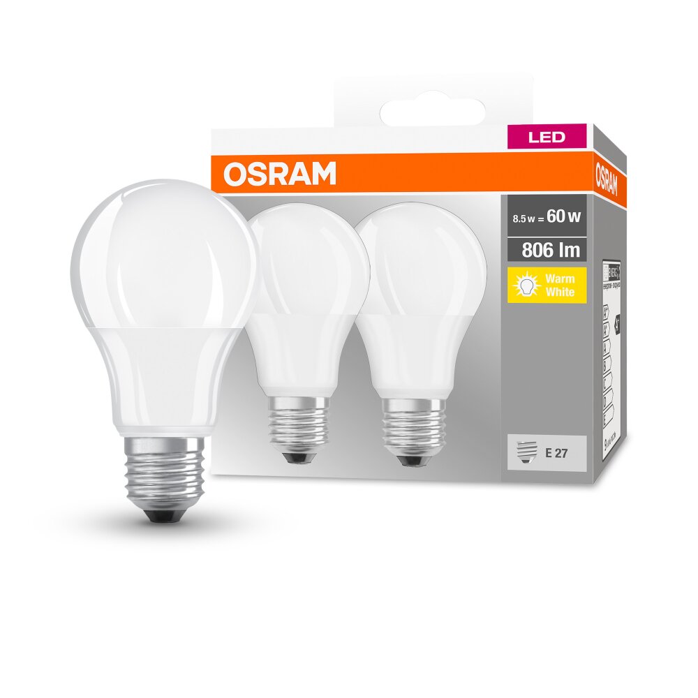 OSRAM Lot de 2 LED E27 8,5 Watt 2700 Kelvin 806 Lumen main product photo
