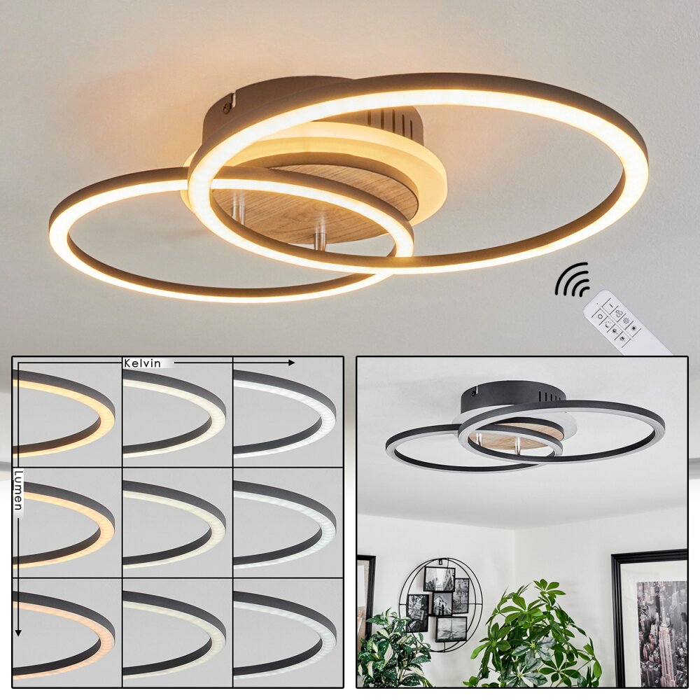 Plafonnier Audouin LED Couleur bois, Noir, 1 lumière, Télécommandes main product photo