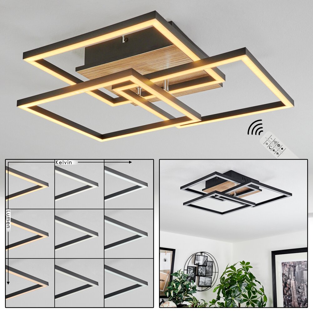 Plafonnier Oberegg LED Couleur bois, Noir, 1 lumière, Télécommandes main product photo