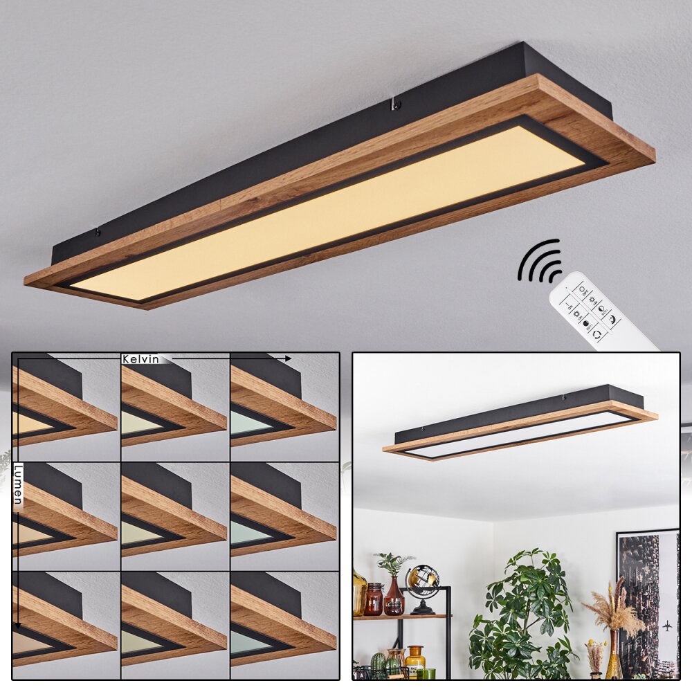 Plafonnier Salmi LED Couleur bois, Noir, 1 lumière, Télécommandes main product photo