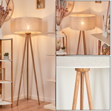 Lampadaire Saladillo Bois foncé, Blanc, 1 lumière