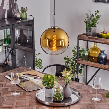 Suspension Verre 25 cm Koyoto Noir, Argenté, 1 lumière