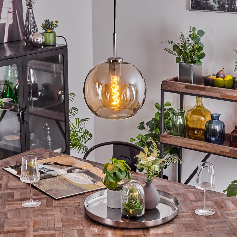 Suspension Verre 25 cm Koyoto Noir, Argenté, 1 lumière main product photo