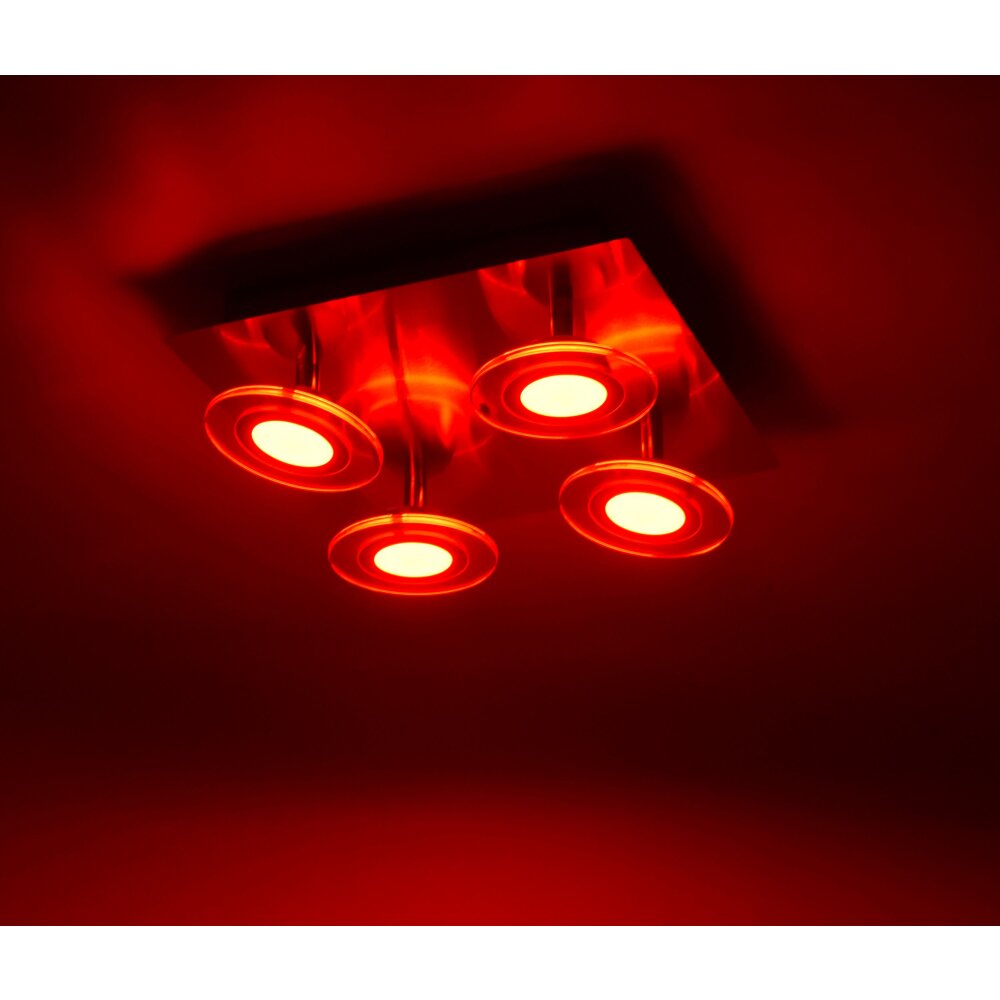 Plafonnier Leuchten Direkt LOLA-MIKE LED Acier inoxydable, 4 lumières, Télécommandes, Changeur de couleurs main product photo