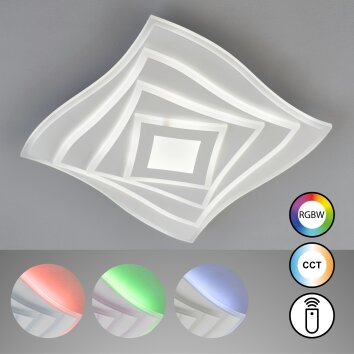 Plafonnier Fischer & Honsel Hero LED Blanc, 1 lumière, Télécommandes, Changeur de couleurs