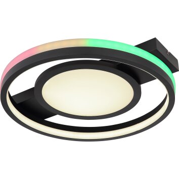 Plafonnier Globo GISELL LED Noir, 1 lumière, Télécommandes, Changeur de couleurs