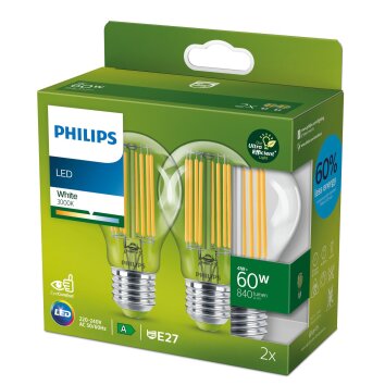 Philips set de 2 E27 LED 4 watt 3000 Kelvin 840 lumen