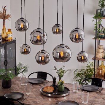 Suspension - Verre Koyoto Chrome, Fumé, 8 lumières