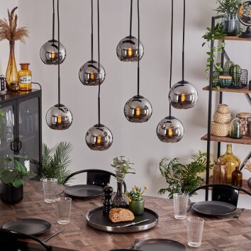 Suspension - Verre Koyoto Chrome, Fumé, 8 lumières