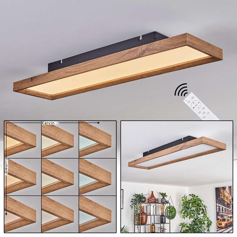 Plafonnier Longvic LED Brun, Couleur bois, Noir, 1 lumière, Télécommandes main product photo
