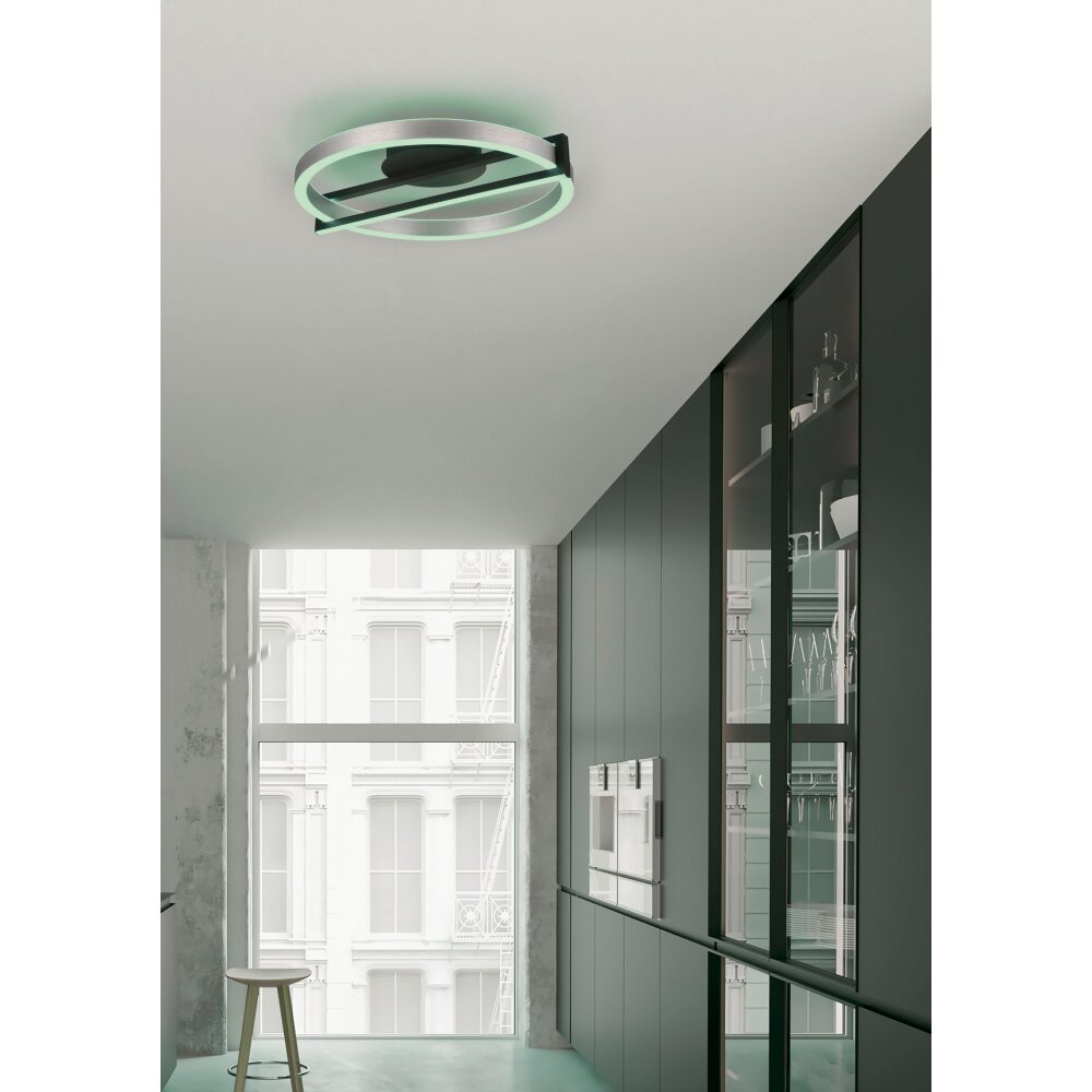 Plafonnier Trio Thompson LED Aluminium brossé, 1 lumière, Télécommandes, Changeur de couleurs main product photo
