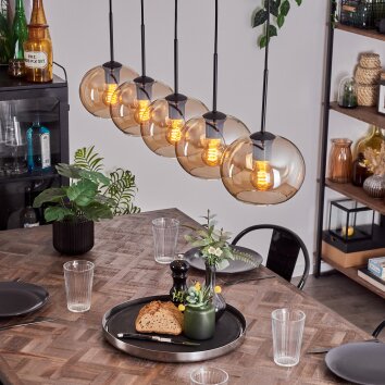 Suspension - Verre Apedo Ambre, 5 lumières