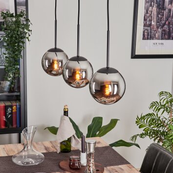 Suspension - Verre Gastor Chrome, Fumé, 3 lumières Suspension - Verre Gastor Chrome, Fumé, 3 lumières