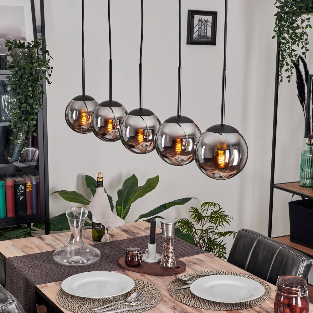 Suspension - Verre Gastor Chrome, Fumé, 5 lumières main product photo