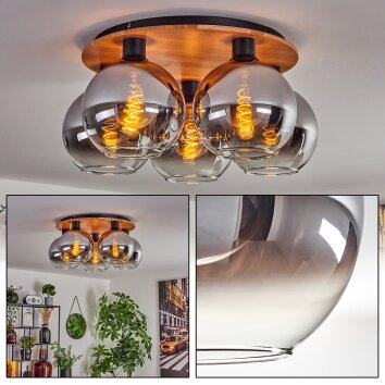 Plafonnier - Verre Koyoto Écru, Noir, 5 lumières