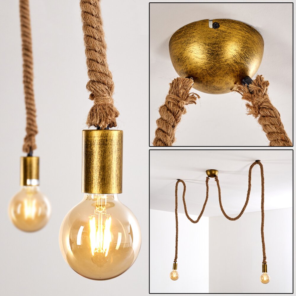 Suspension Tenna Kordel Brun, Noir doré, 2 lumières main product photo