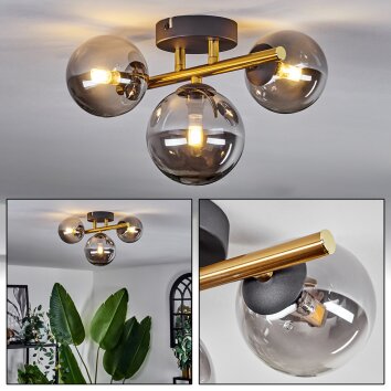 Plafonnier - Verre Chehalis Or, Noir, 3 lumières