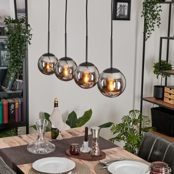 Suspension - Verre Gastor Chrome, Fumé, 4 lumières Suspension - Verre Gastor Chrome, Fumé, 4 lumières