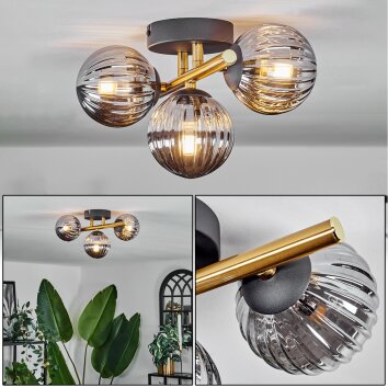 Plafonnier - Verre Chehalis Or, Noir, 3 lumières